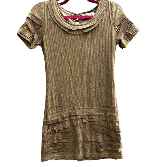 Anthropologie‎ Mur Mur Artsy Brown Taupe Stretch Short Sleeve Mini Dress Lined M - Picture 1 of 10